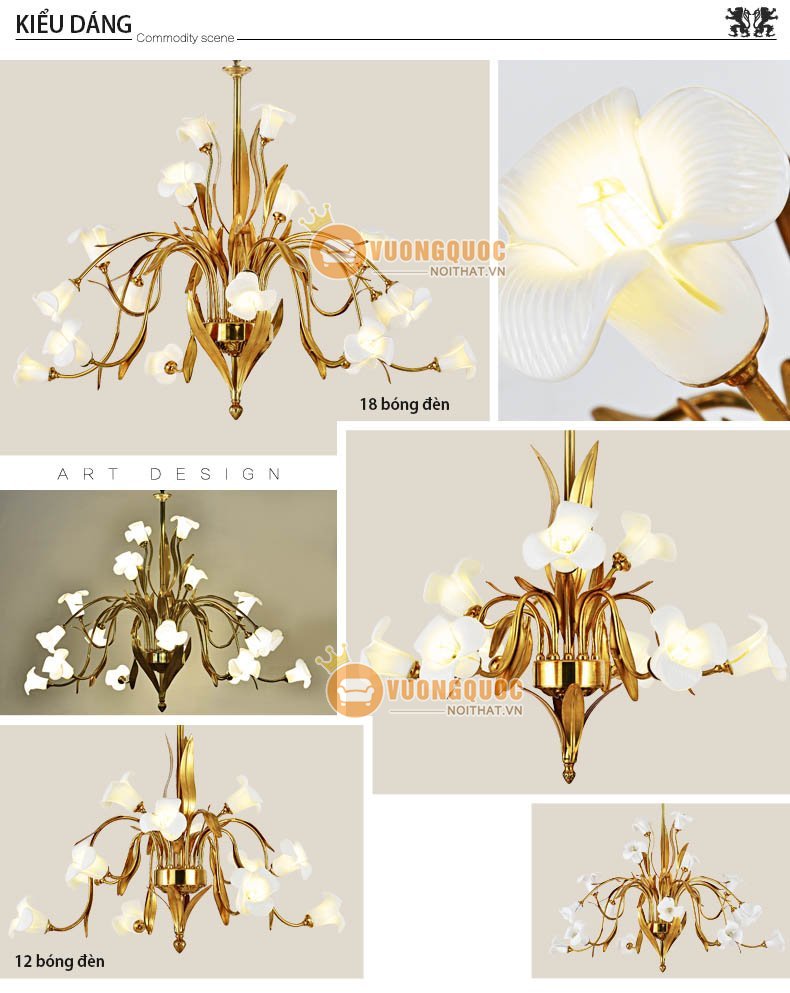 Đèn chùm đồng nhập khẩu hoa nhài trắng abr104-5
